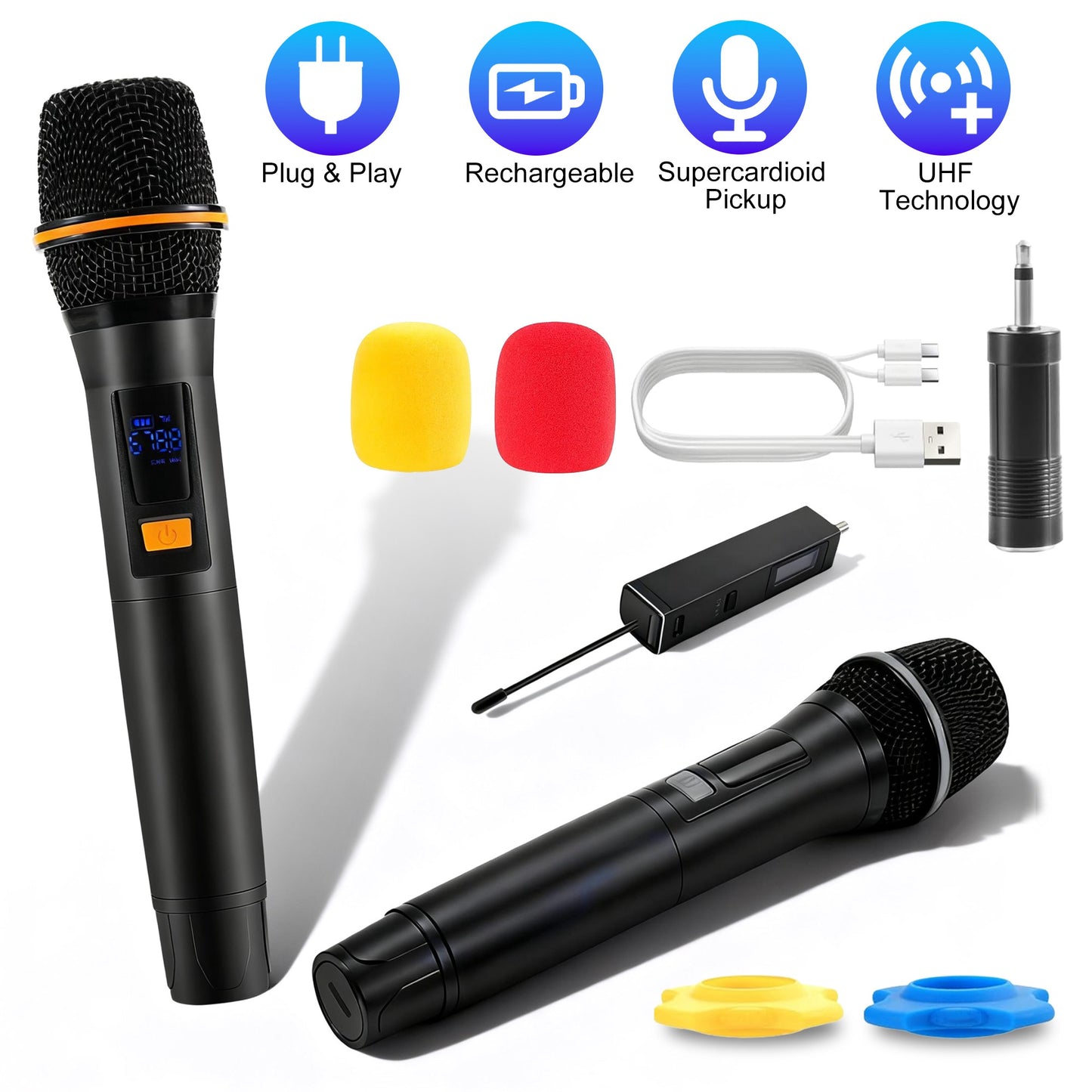 UHF Wireless Microphone System with 262ft Range & Rechargeable Mics