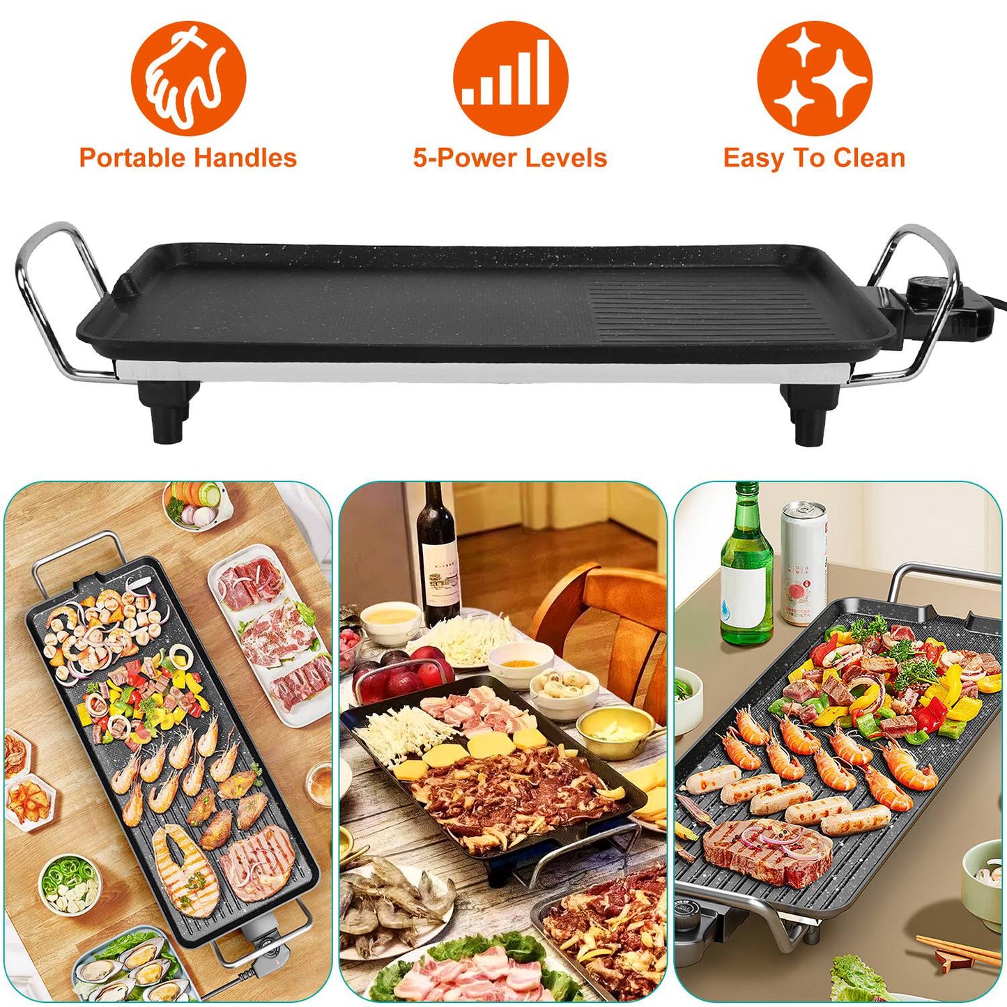 Electric Griddle Grill 1500W Non-Stick BBQ Hot Plate