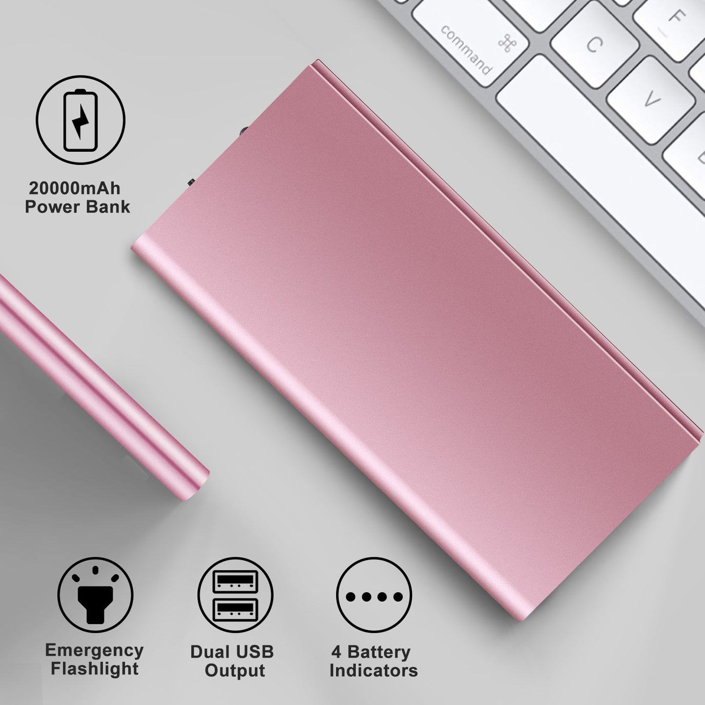20000mAh Power Bank Dual USB Ports Ultra-Thin Portable Charger