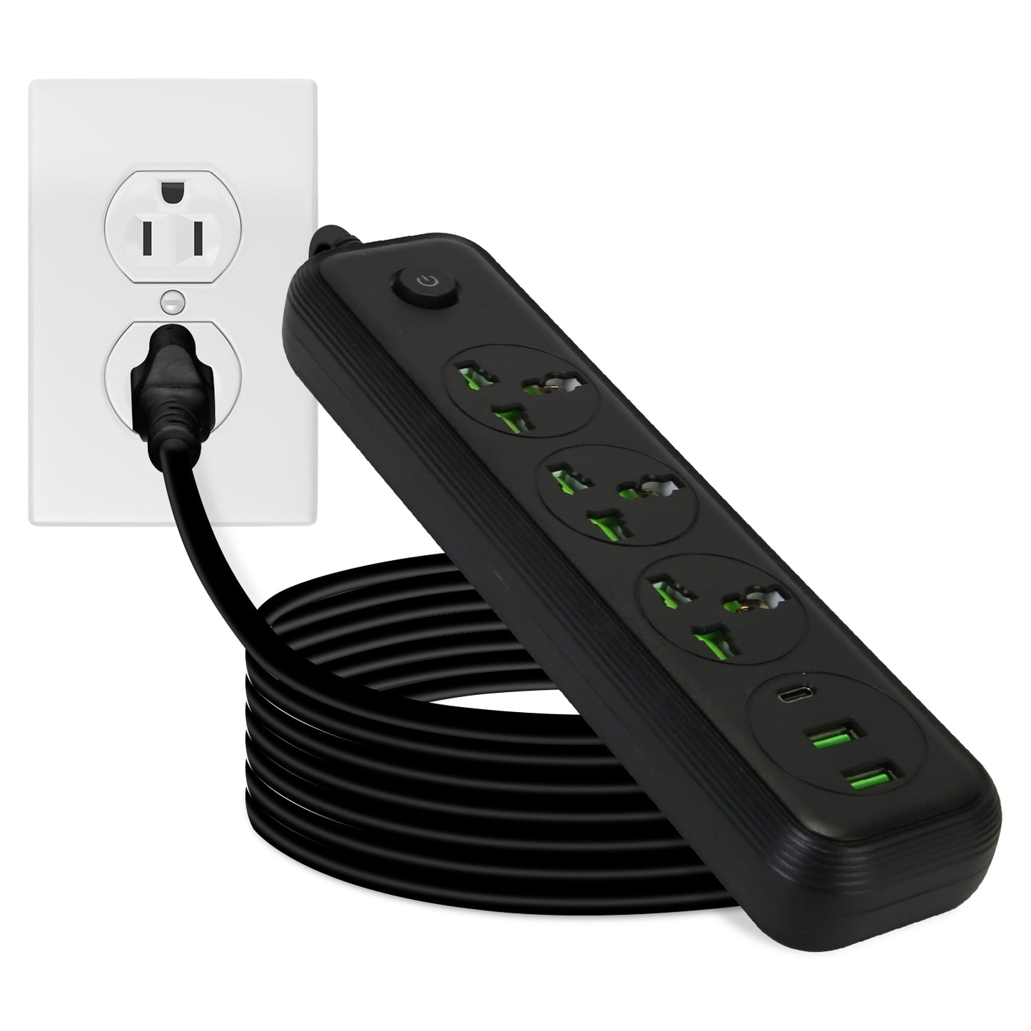 Power Strip with 5.9ft Extension Cord, 3 AC Outlets & USB Ports