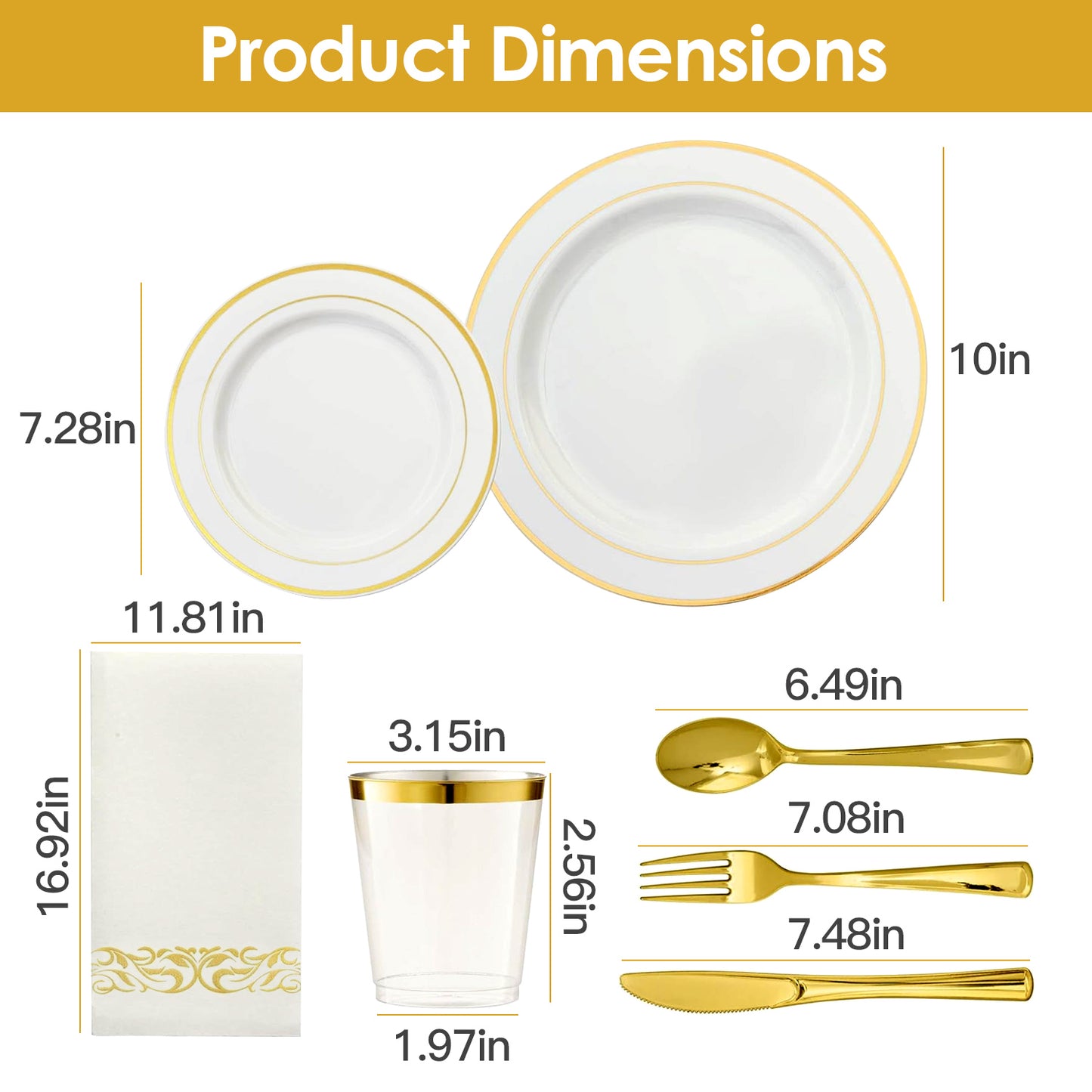 Disposable Gold Rim Dinnerware Set - 175 Pieces for 25 Guests