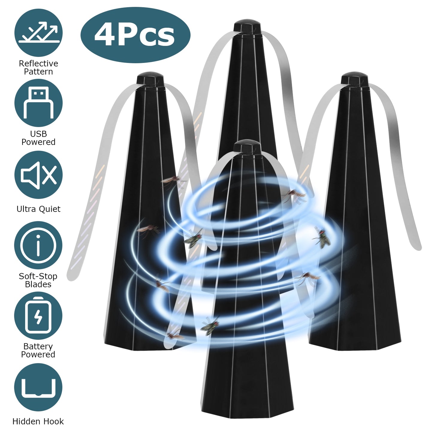 Fly Repellent Table Fan 4-Pack with Holographic Blades