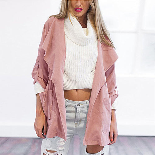 Women's Hooded Open Front Trench Coat - Lightweight Cotton Blend