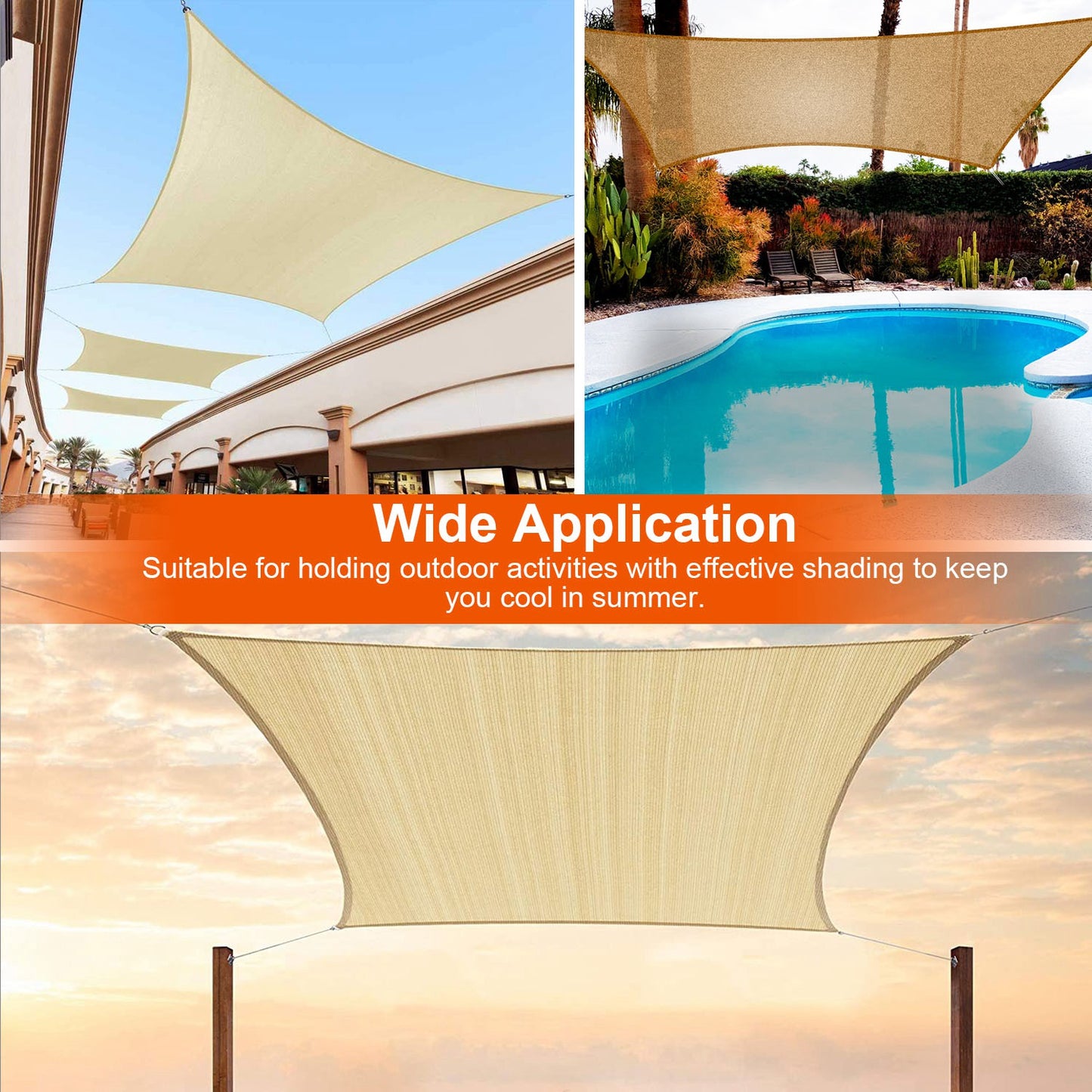 Rectangle Sun Shade Sail 98% UV Block HDPE Canopy with Ropes