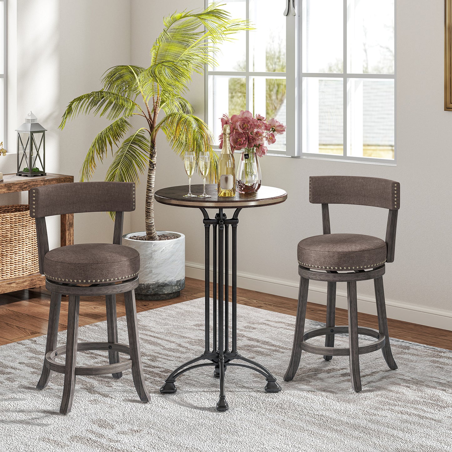 Counter Height Swivel Bar Stools Set of 2 - 24 Inch Gray