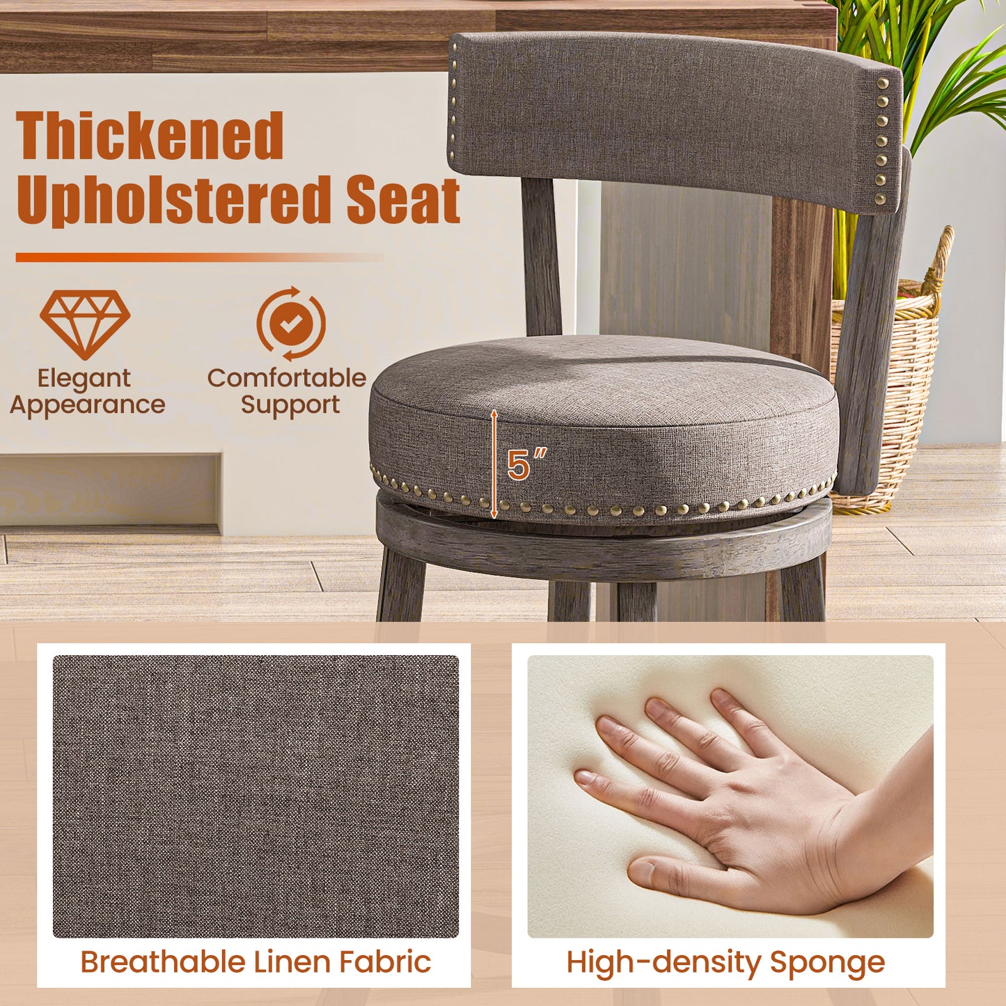 Counter Height Swivel Bar Stools Set of 2 - 24 Inch Gray