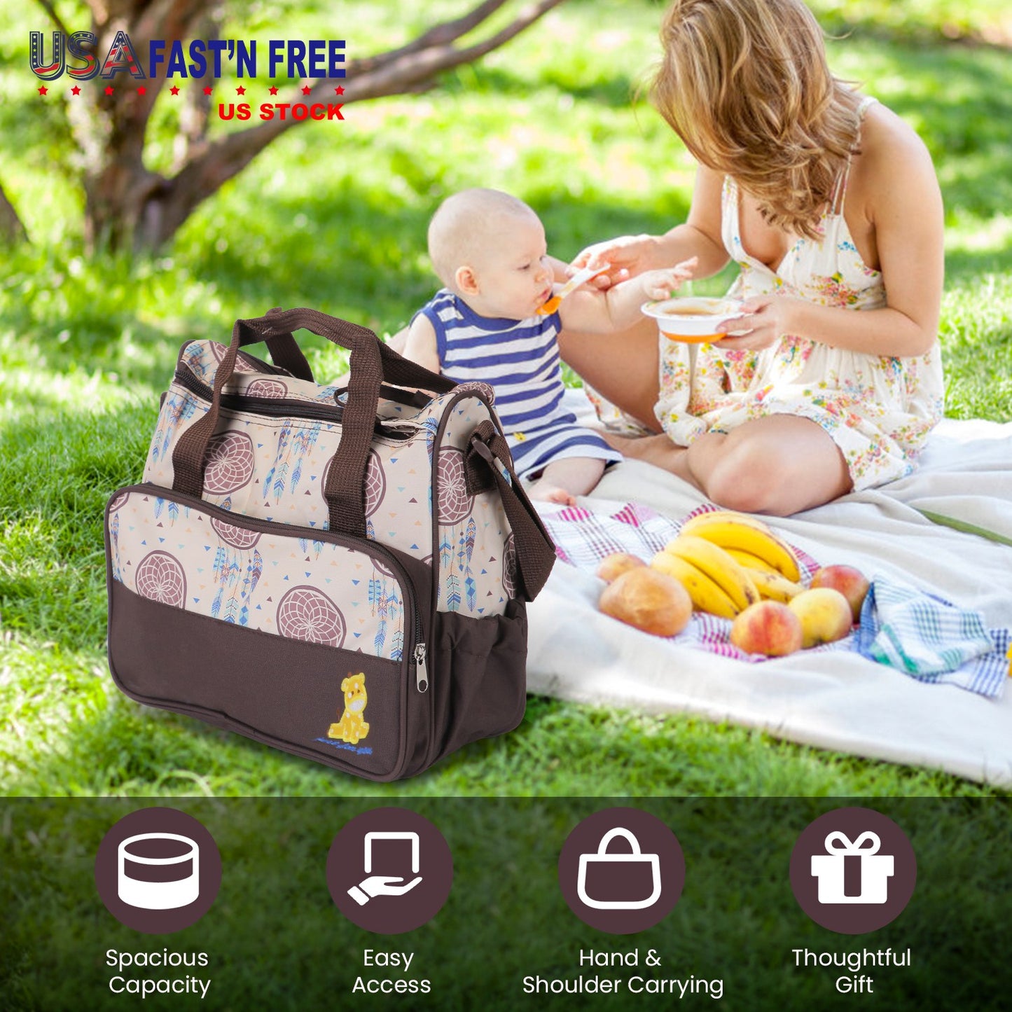 5-Piece Diaper Bag Set with Bottle Bag and Changing Pad