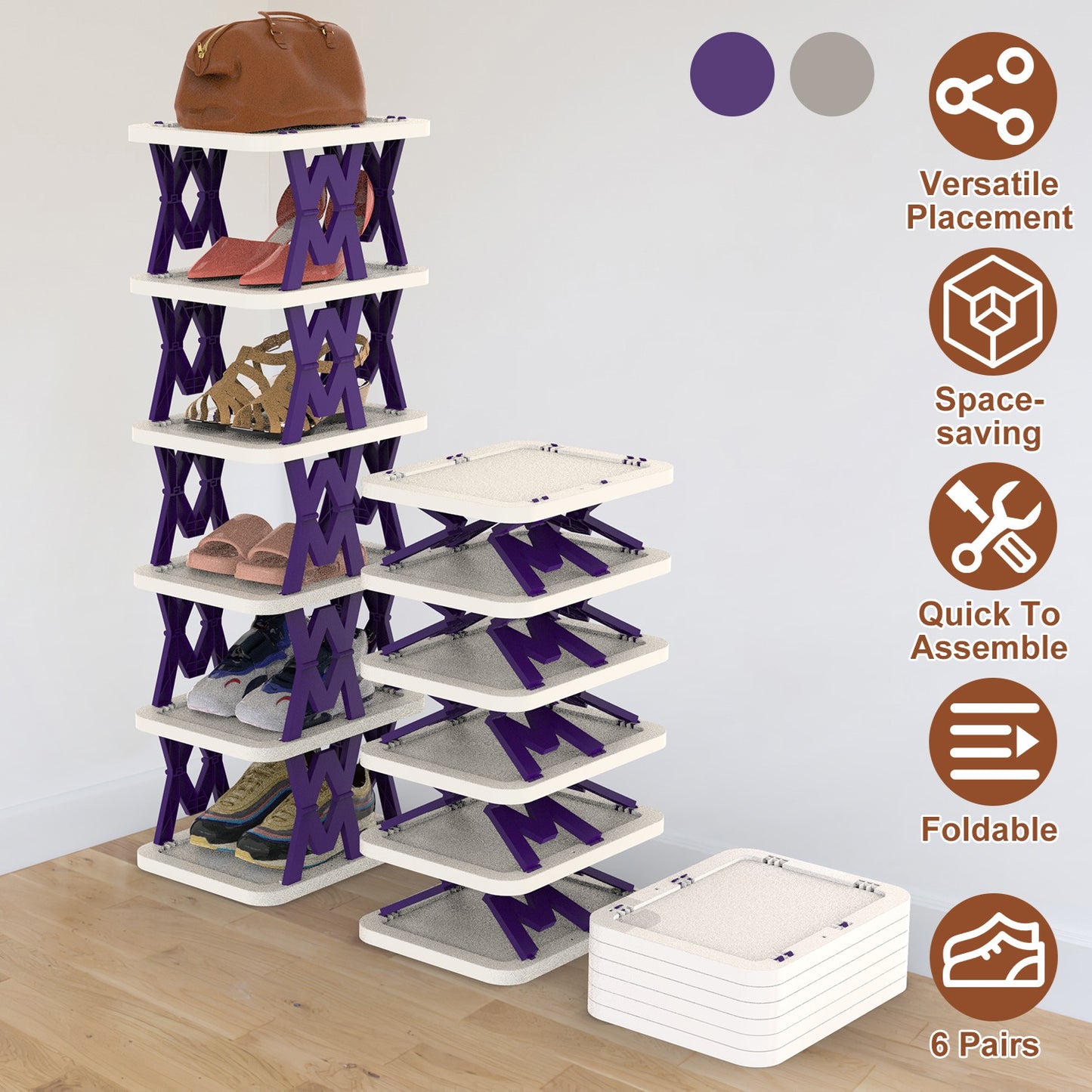 6-Tier Foldable Shoe Rack - Vertical Space Saving Organizer