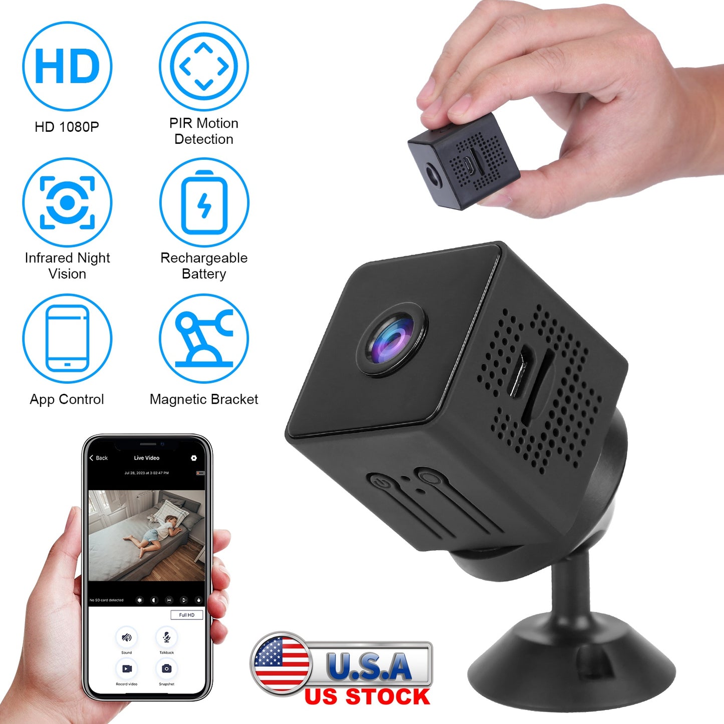 1080P WiFi Mini Security Camera with Night Vision & Motion Detection