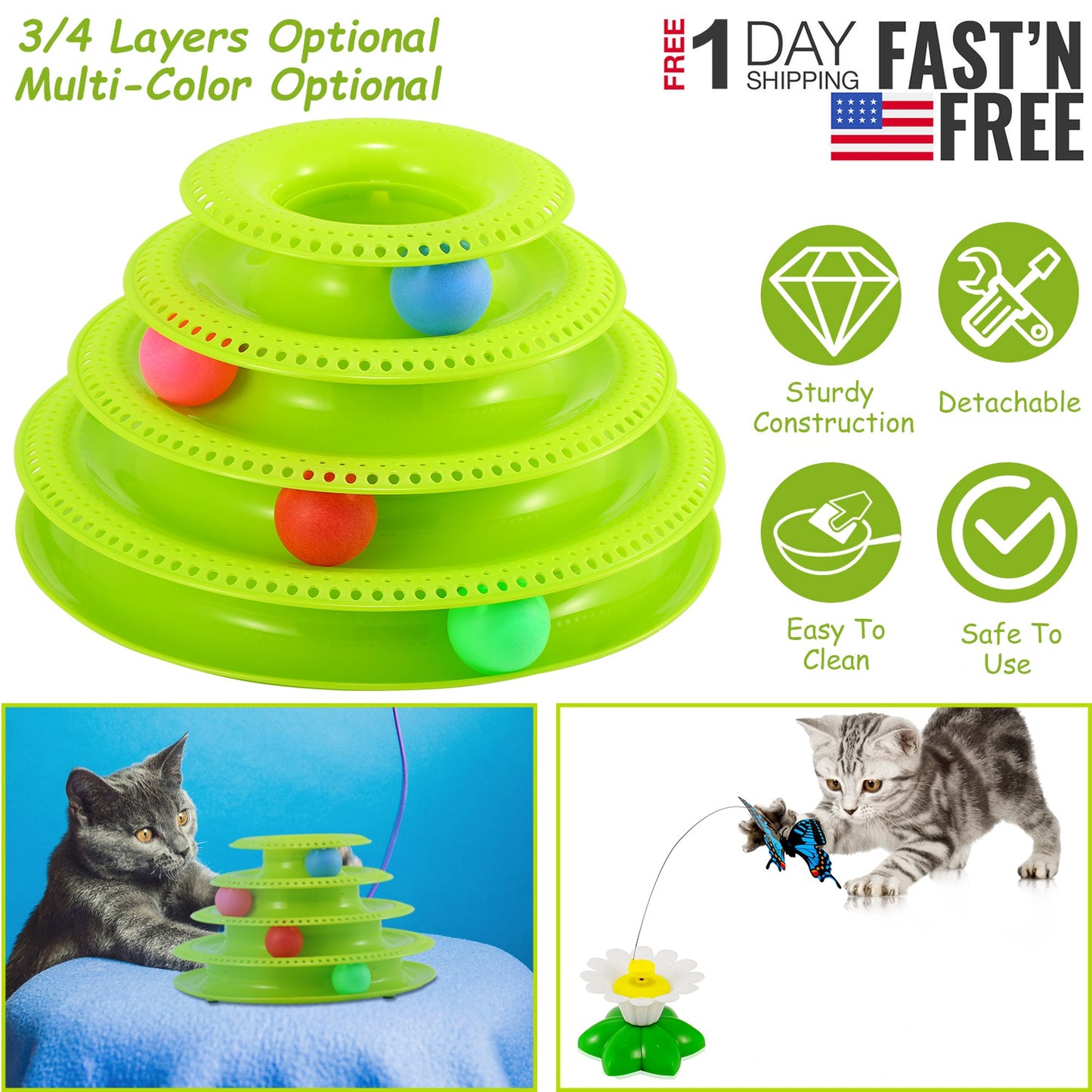 Cat Track Tower Toy 4-Layer Interactive Ball Chase Game
