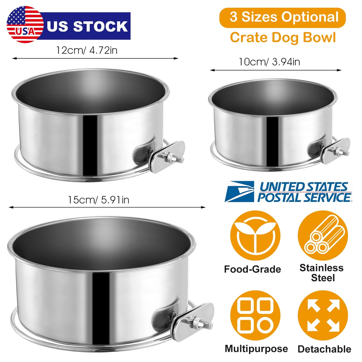 Stainless Steel Hanging Dog Bowl with Clamp Holder