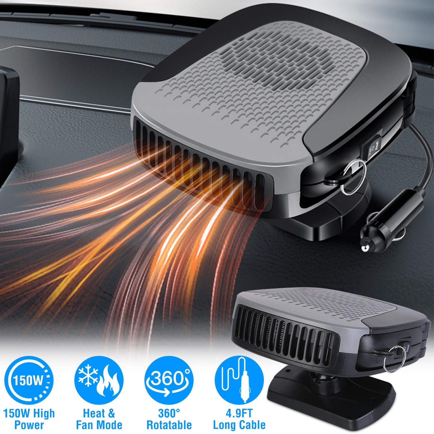12V Portable Car Heater & Defroster Fan 150W