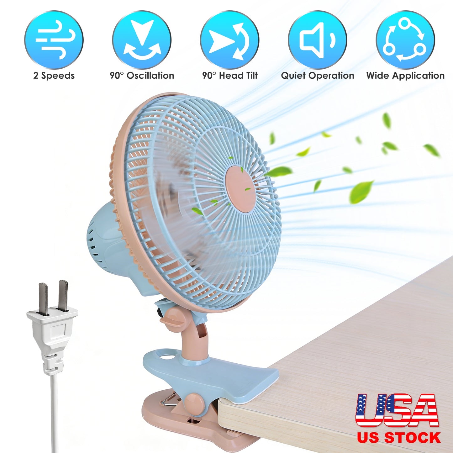 8.66" Clip-On Fan with 90° Oscillation & 2 Speed Settings