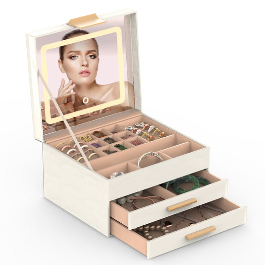 LED Mirror Jewelry Box with 2 Drawers