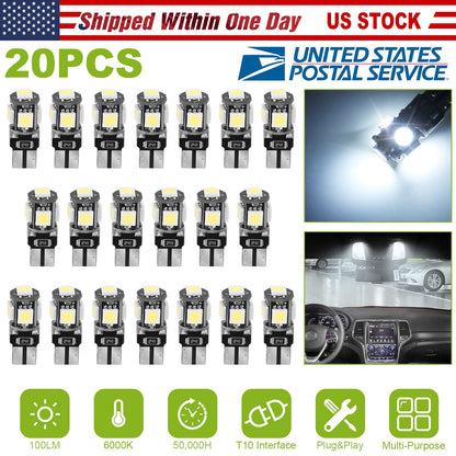 T10 LED Light Bulbs 20-Pack 6000K White Car Interior Lights