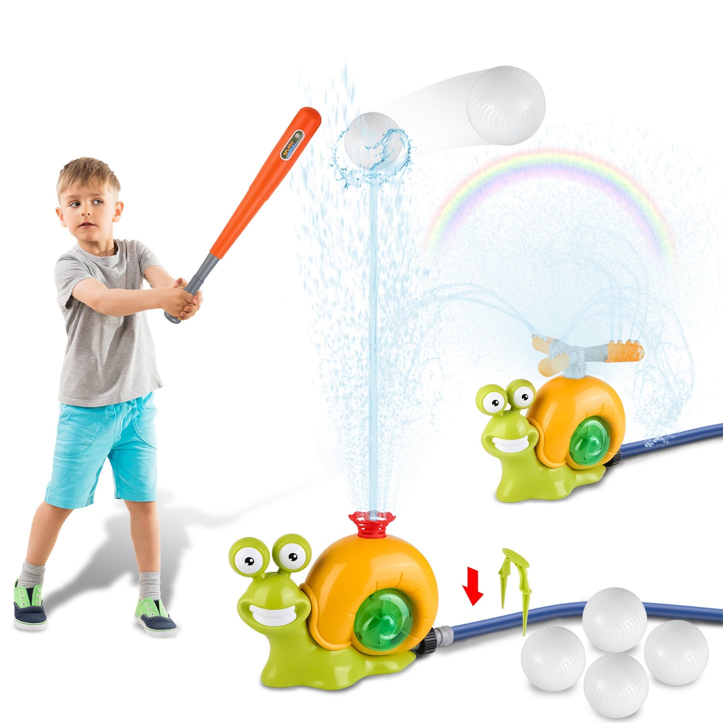 Snail Water Sprinkler Baseball Toy with 360° Rotating Spray