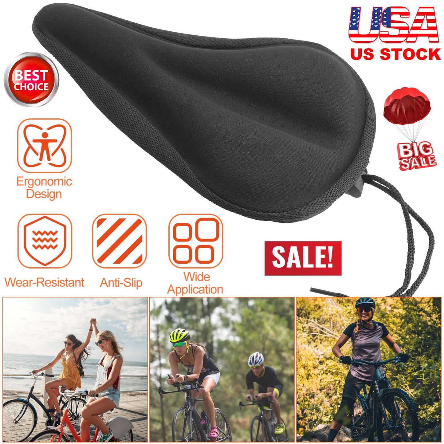 Gel Bike Seat Cover - Padded Cushion for Narrow Saddles