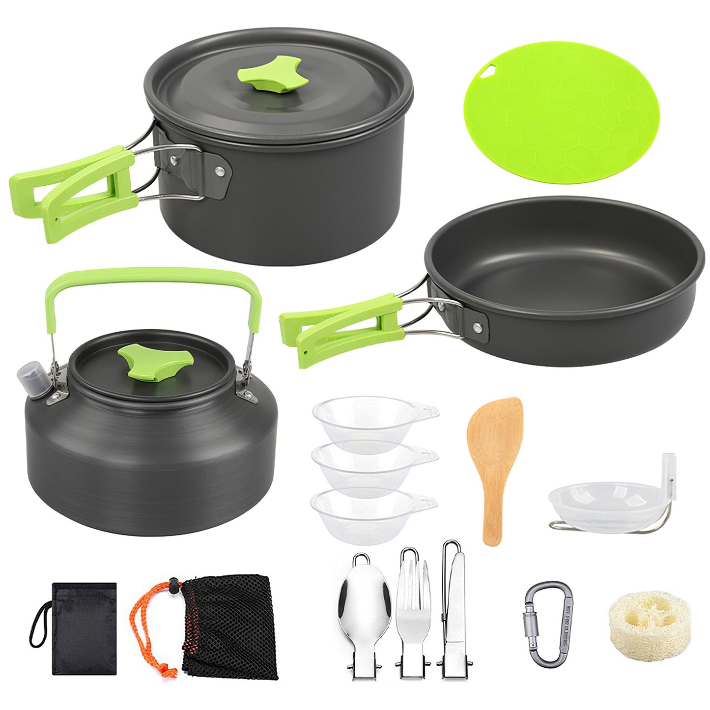 16-Piece Camping Cookware Set with Pot, Pan & Kettle
