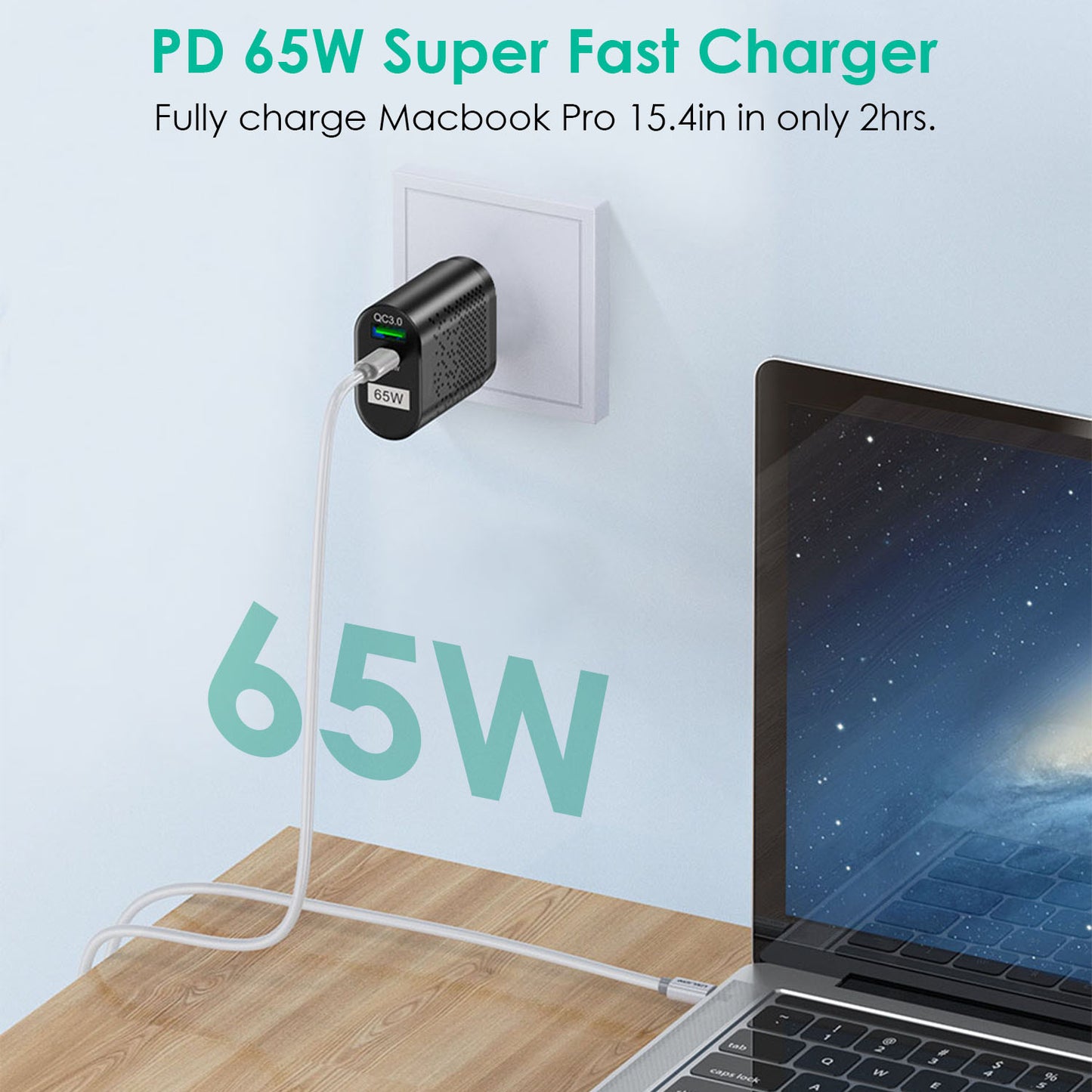 65W USB-C Fast Wall Charger with Dual Port PD 3.0