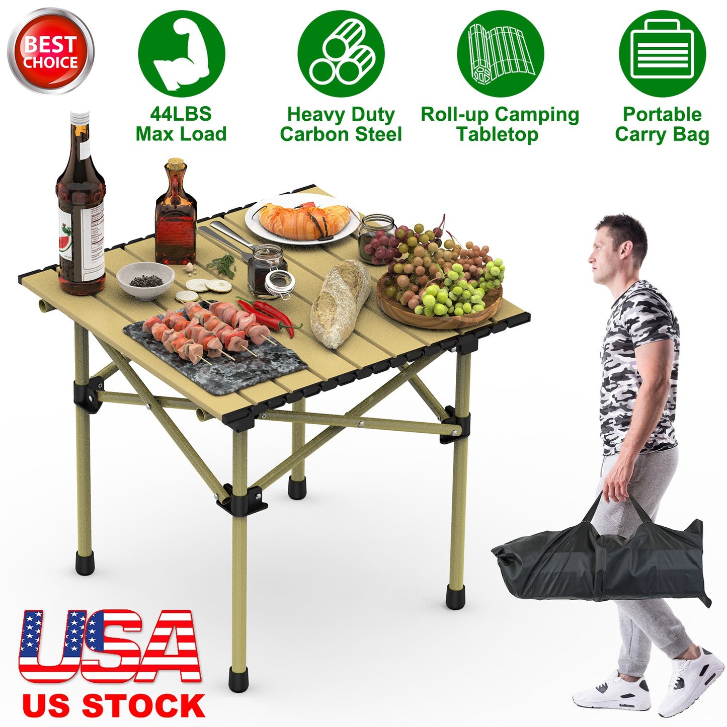 Folding Camping Table with Carry Bag - Lightweight Carbon Steel