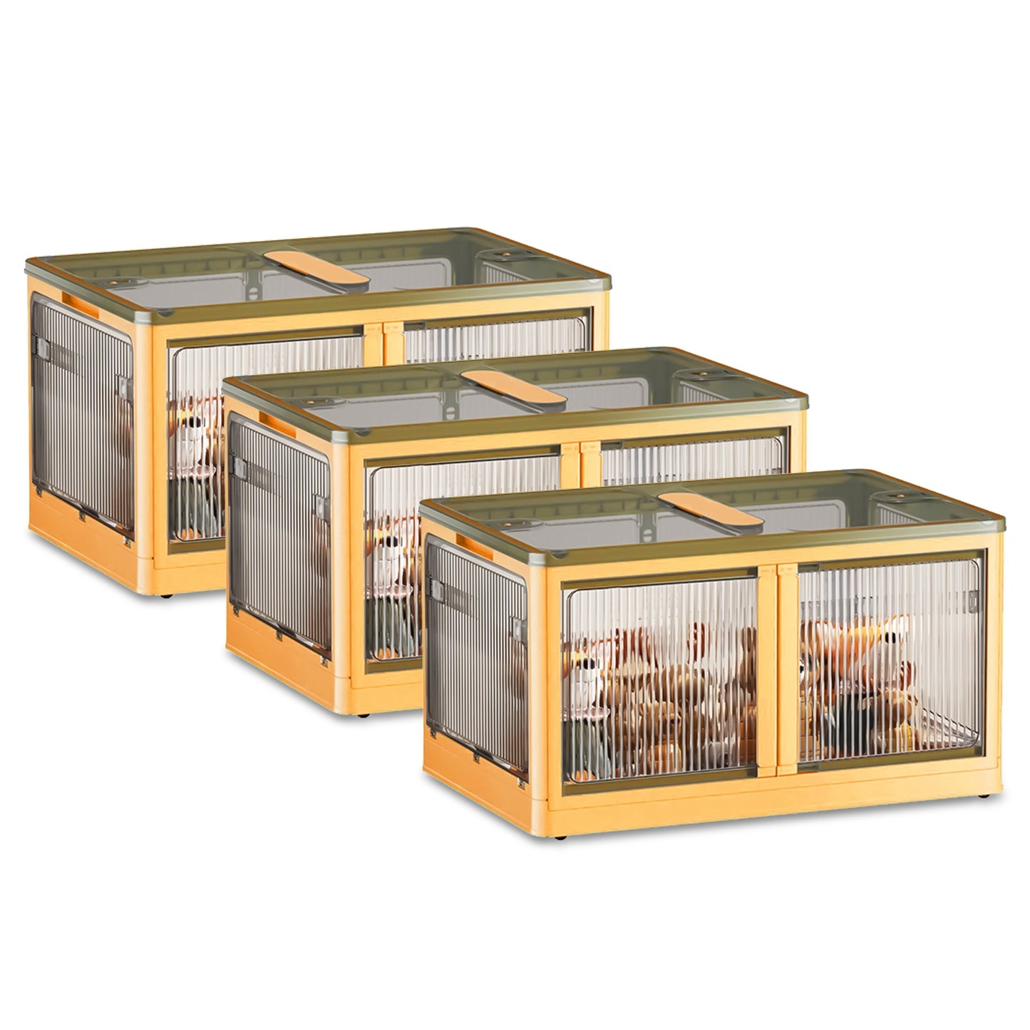 Foldable Storage Bins with Lids & Wheels - 3 Pack Stackable