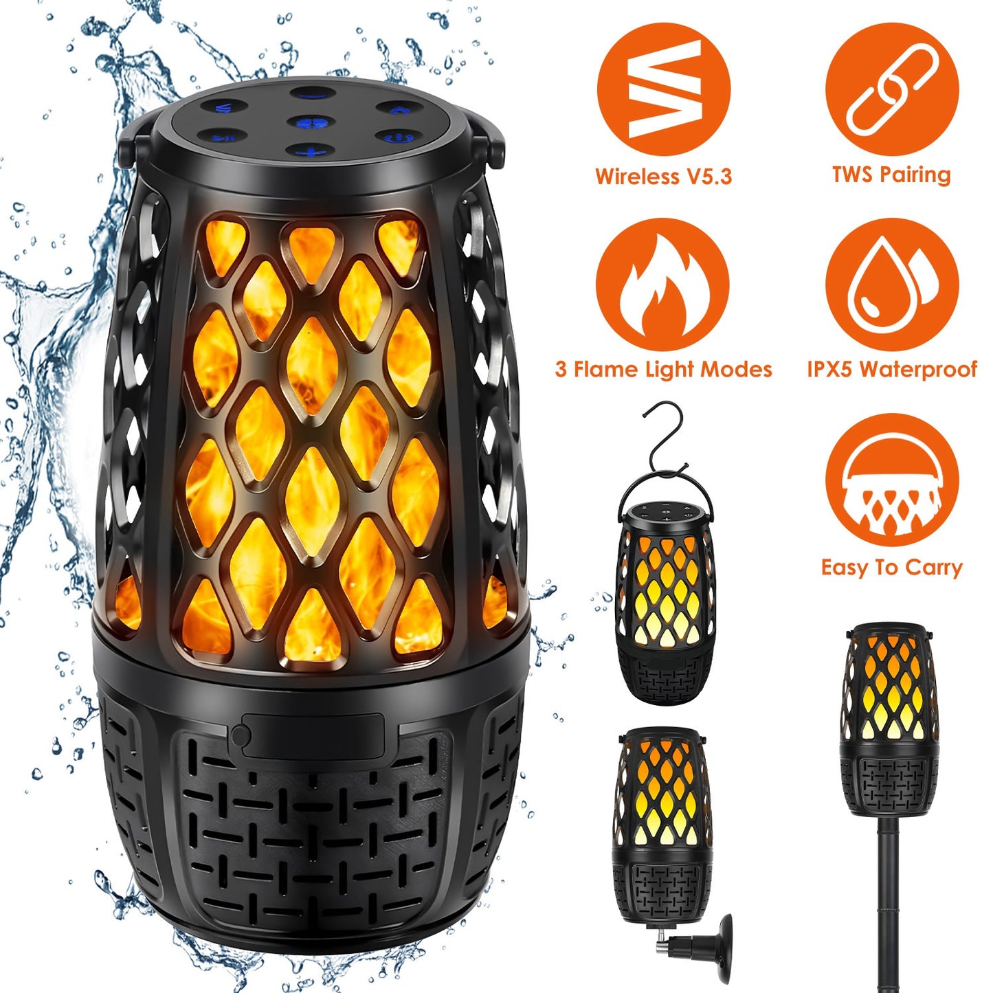 Wireless Flame Speaker with LED Lights & IPX5 Waterproof