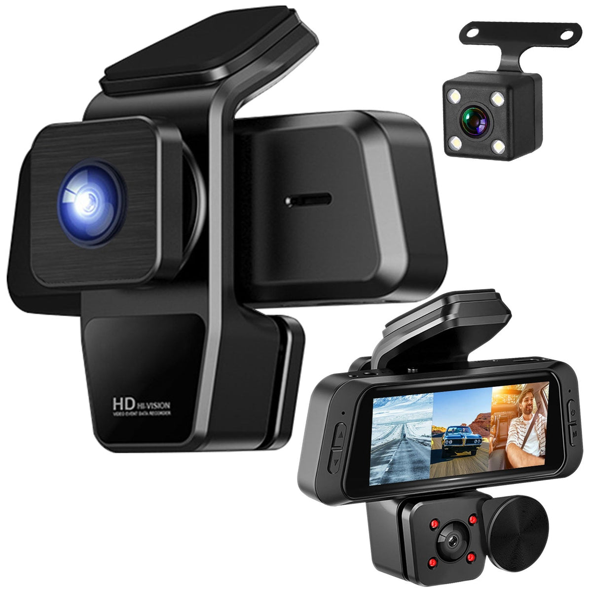 1080P FHD 3 Channel WiFi Dash Cam 170¡ Wide Angle Triple Car Camera With IR Night G-Sensor Motion Detection Loop Recording App Control Support 128G Ma