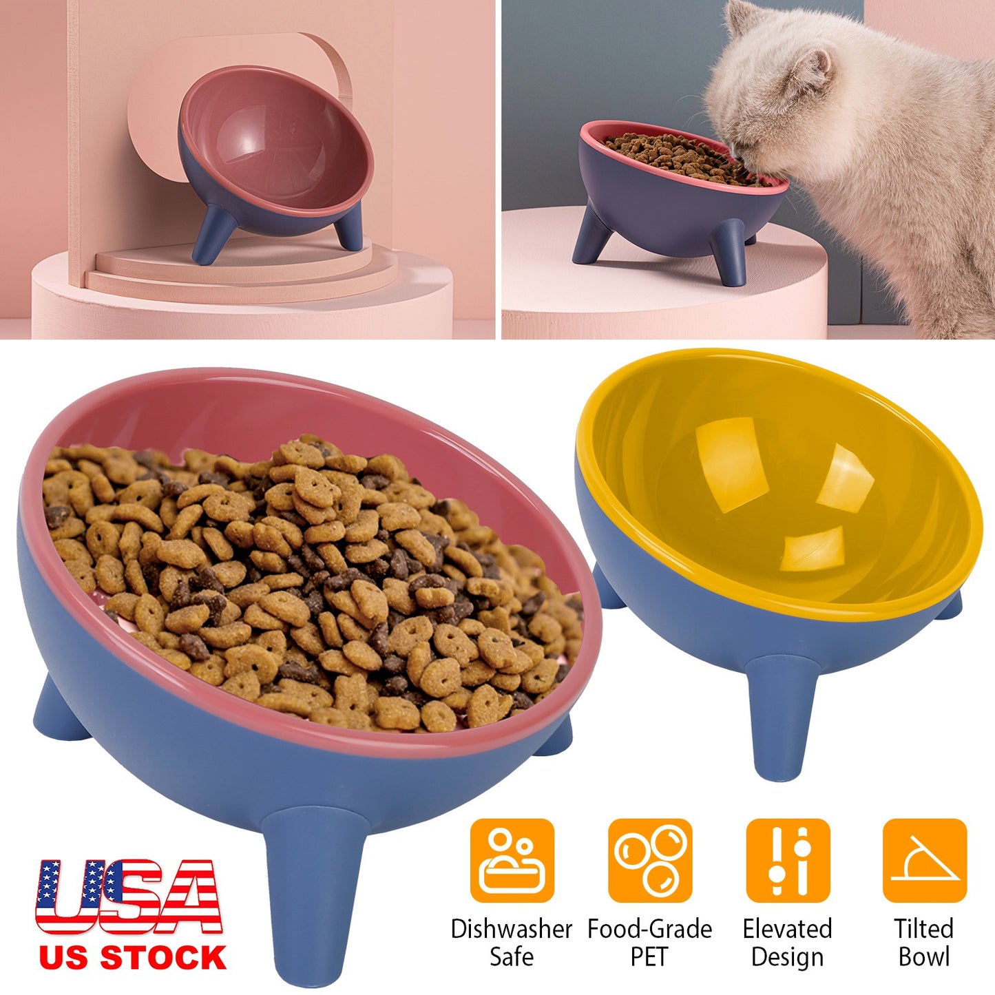 Elevated Tilted Cat Food Bowl with Backflow Prevention