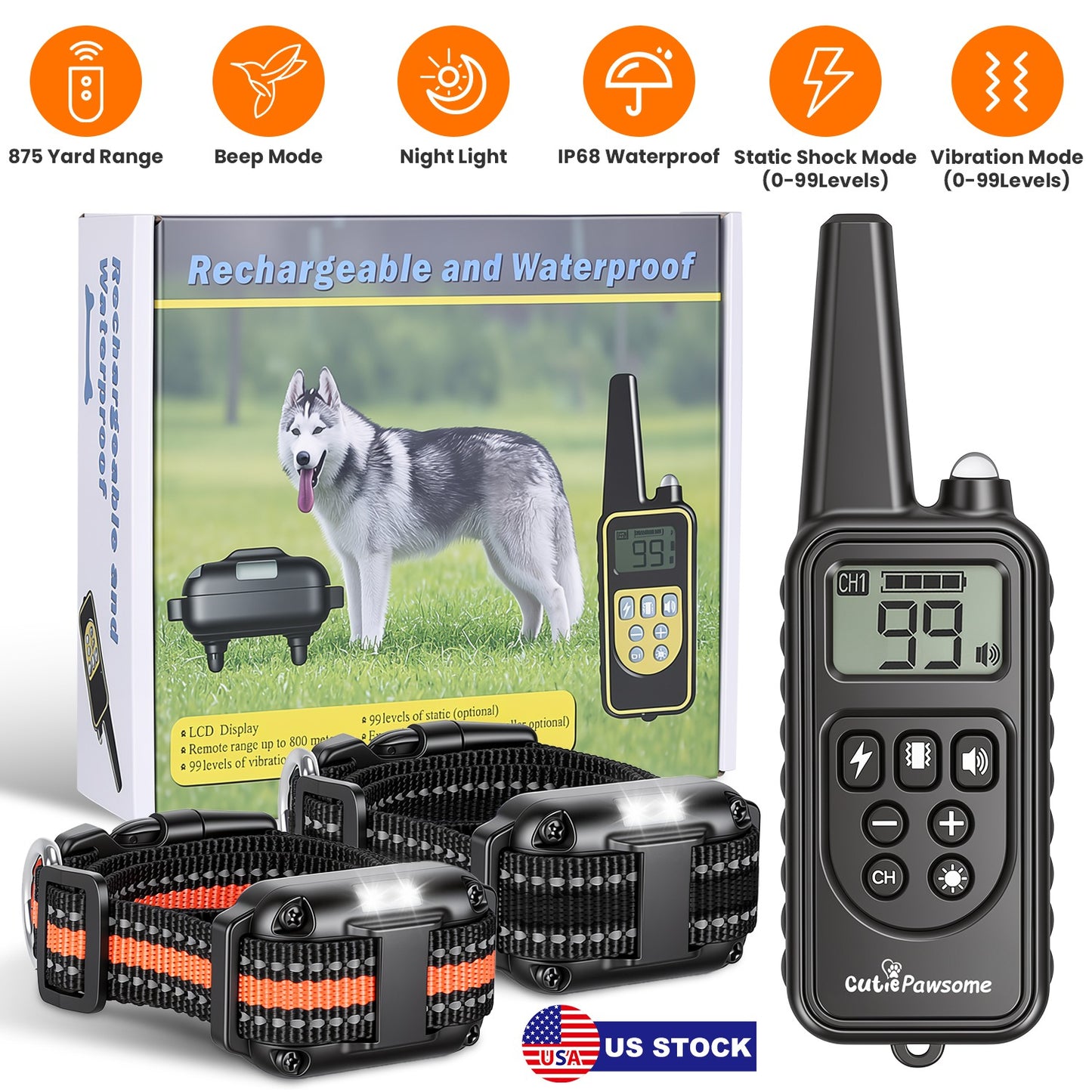 Dog Training Collar Receiver with Adjustable Belt IP67 Waterproof
