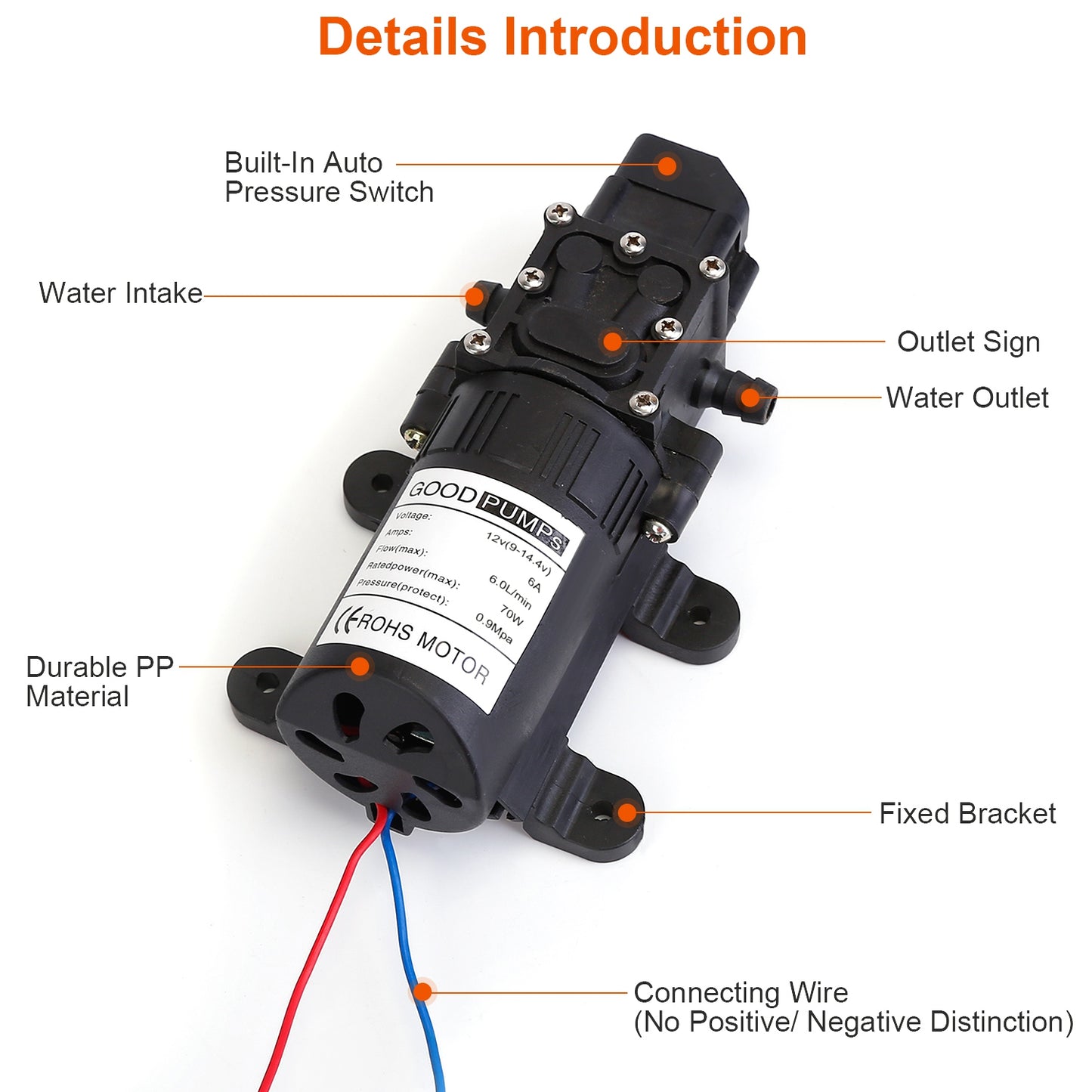 12V Water Pump 130PSI Self-Priming Diaphragm Pump 6L/Min