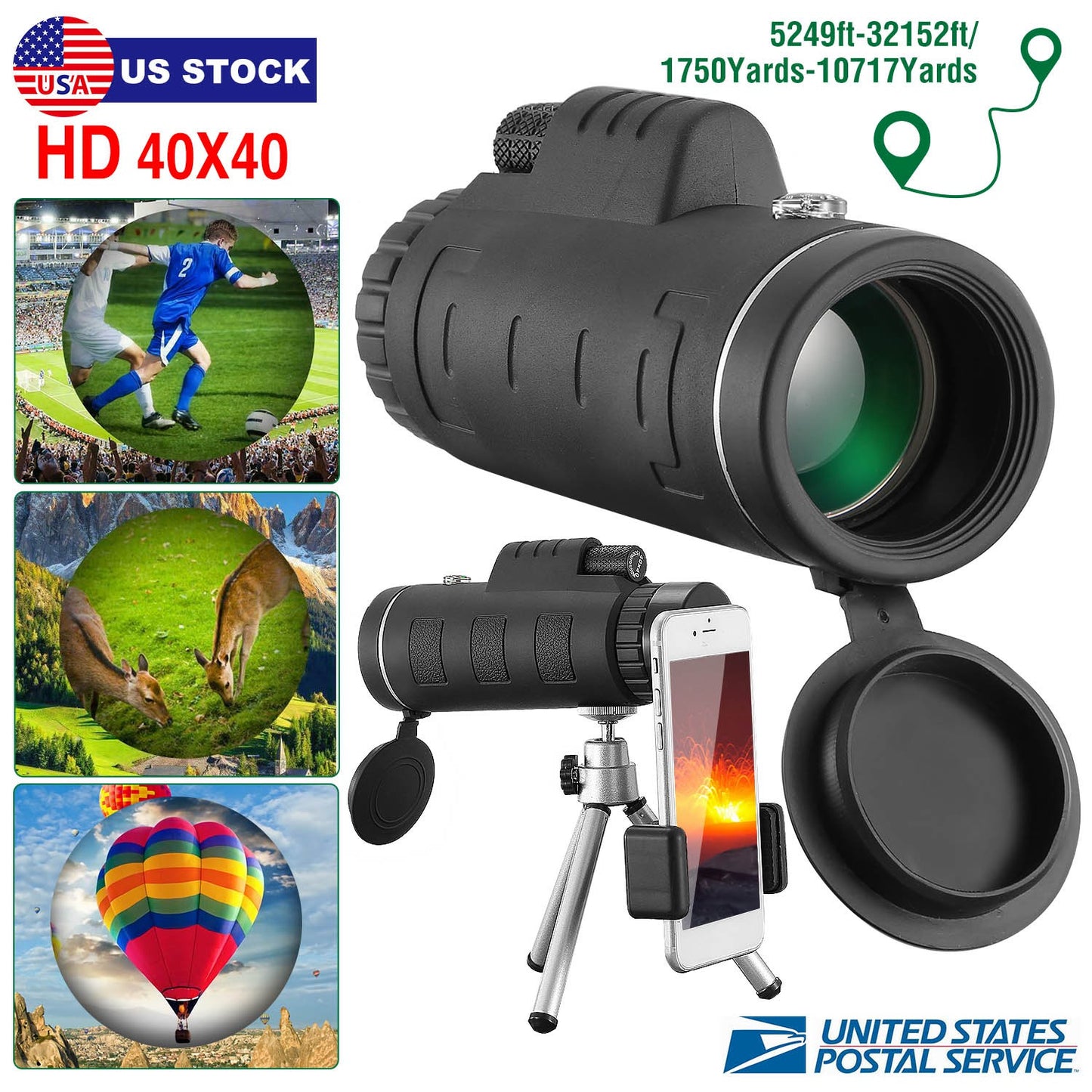 40x40 Monocular Telescope with Phone Adapter and Tripod