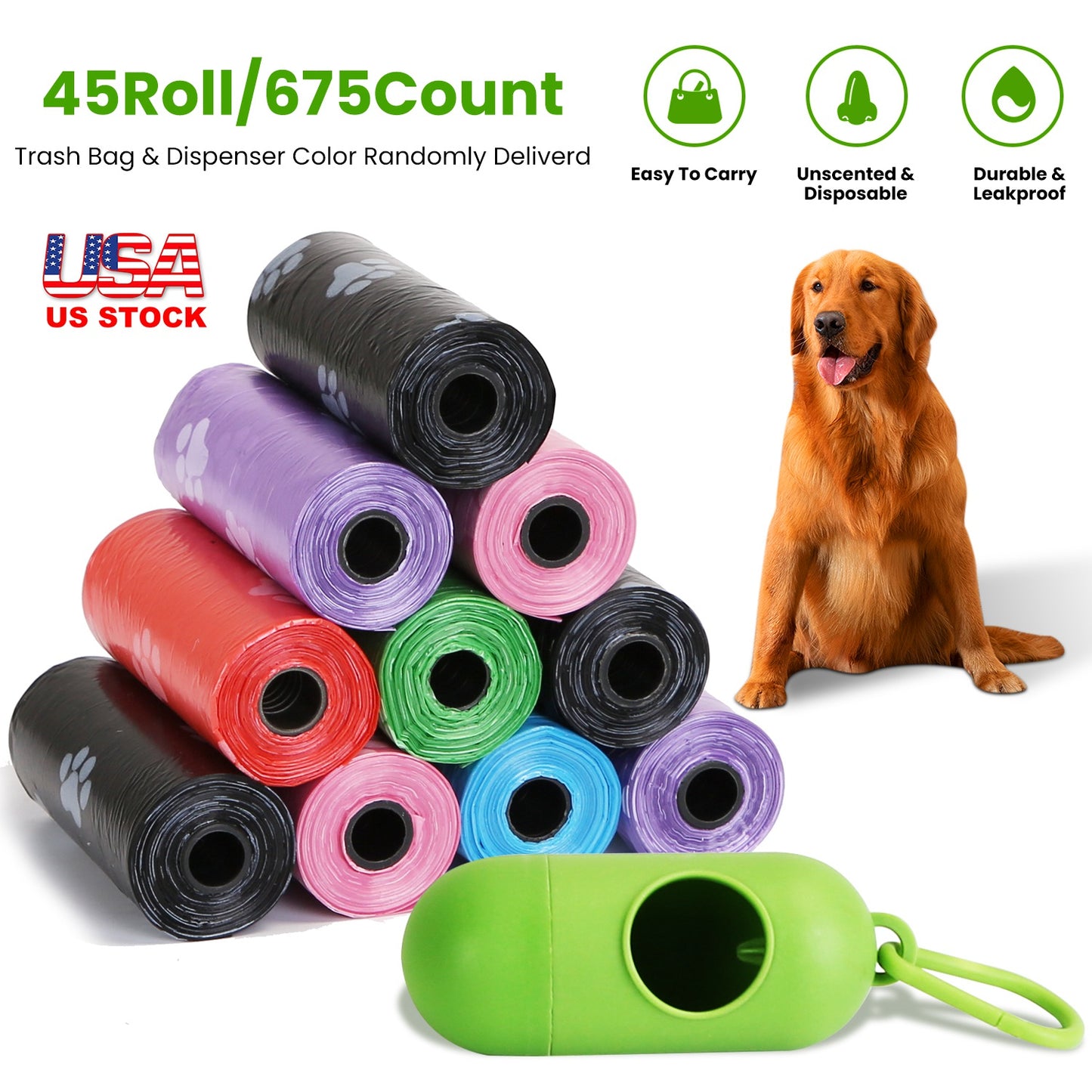 Dog Waste Bags 675 Count with Dispenser and Leash Clip