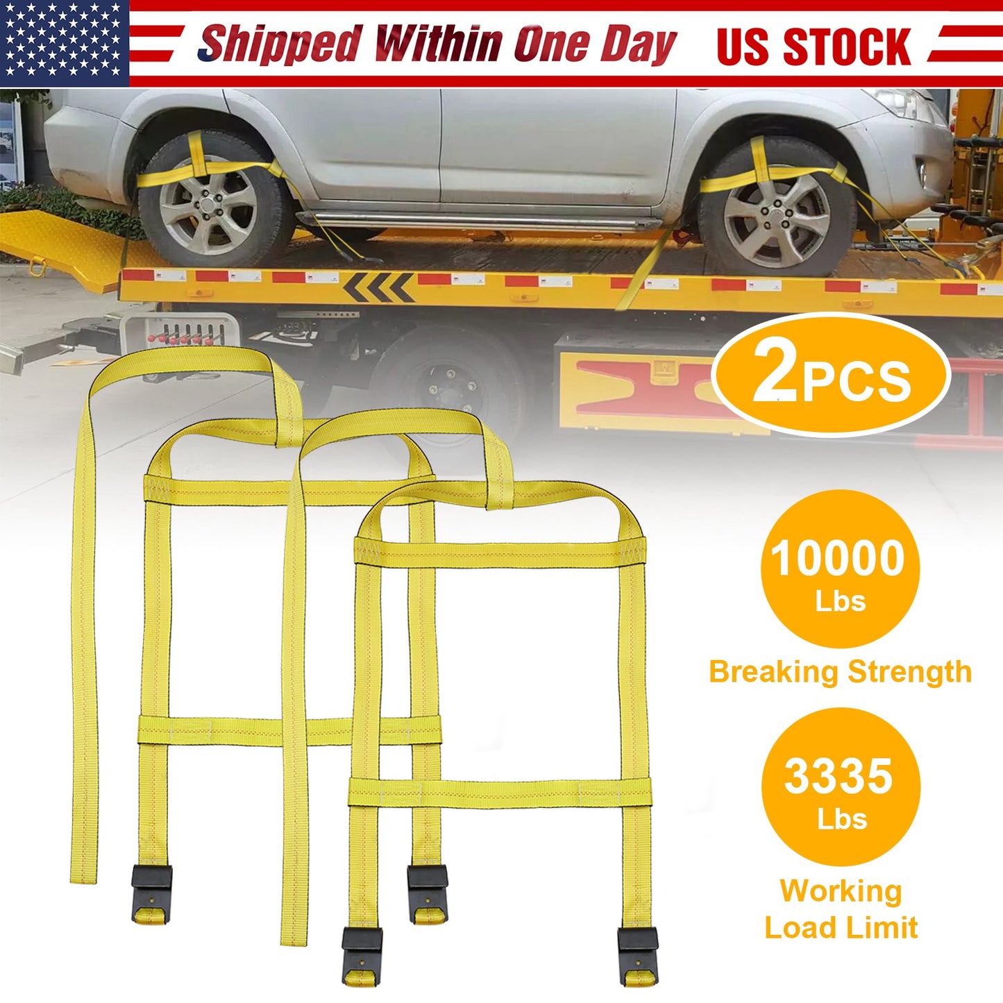 Adjustable Tow Dolly Tire Basket Straps with Flat Hooks (2-Pack)