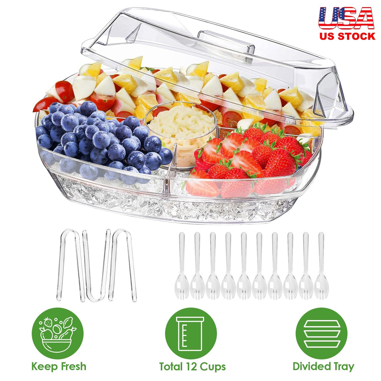 Chilled Serving Tray with Lid and 4 Compartments