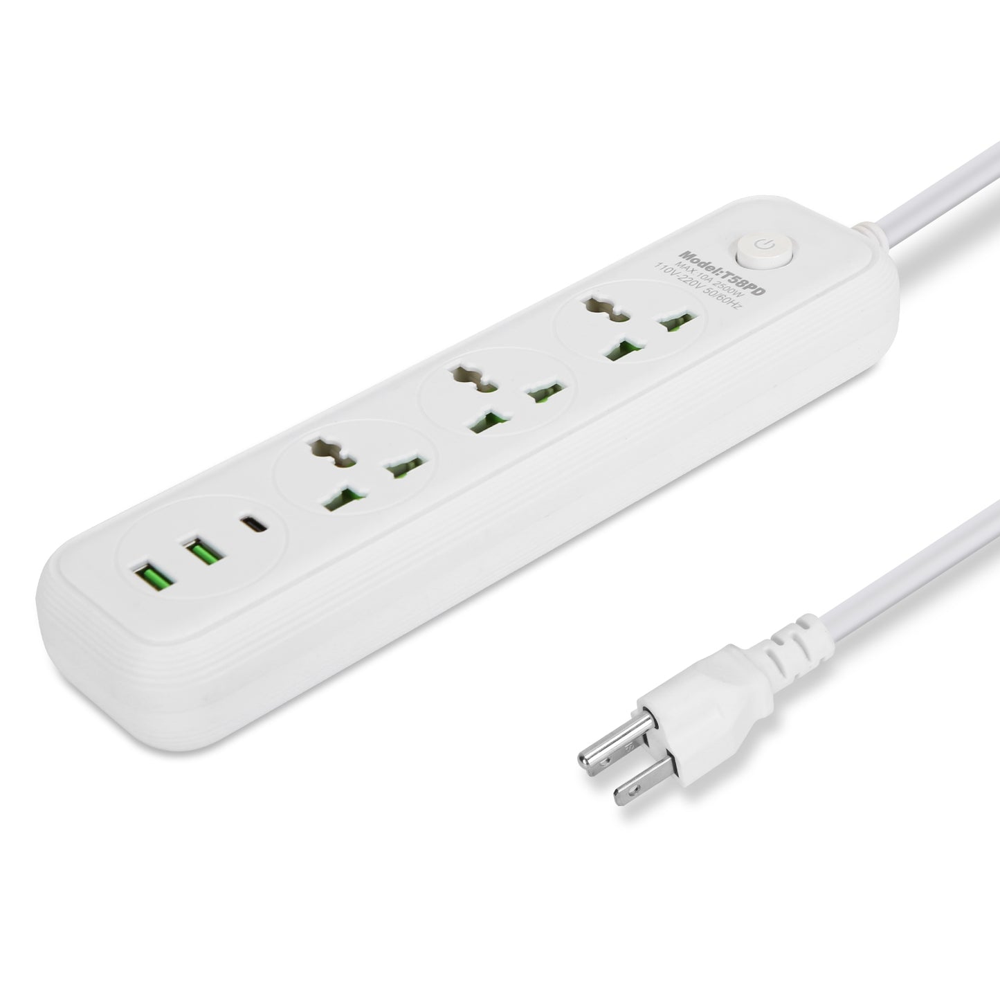 Power Strip with 5.9ft Extension Cord, 3 AC Outlets & USB Ports