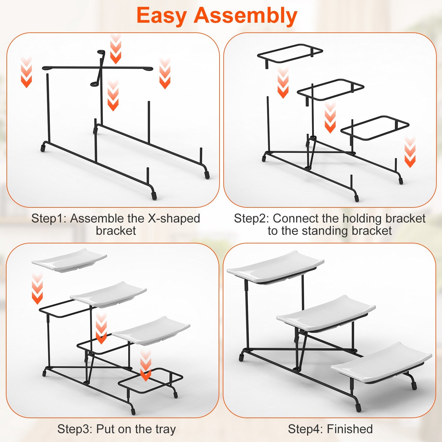 3-Tier Serving Tray with Adjustable Stand - White & Black