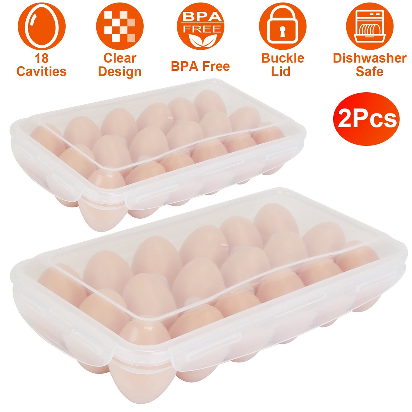 Stackable Egg Holder with Lid - 18 Cavity Storage Container