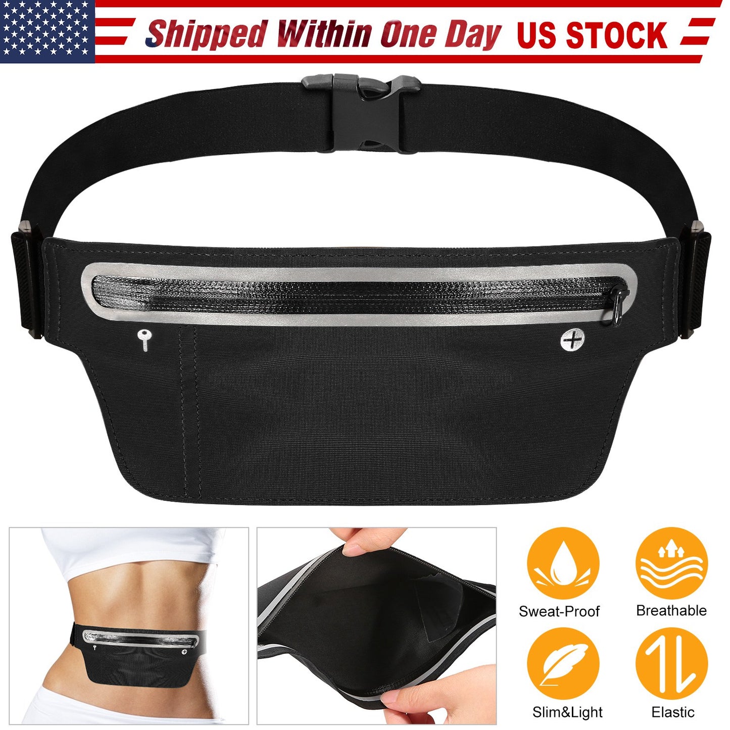 Running Belt Bag Adjustable Waist Pack with Reflective Strip