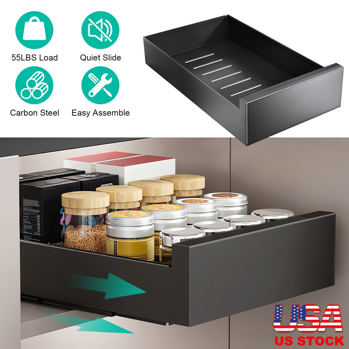 Pull Out Cabinet Organizer with Smooth Slide Rails - 11.8"
