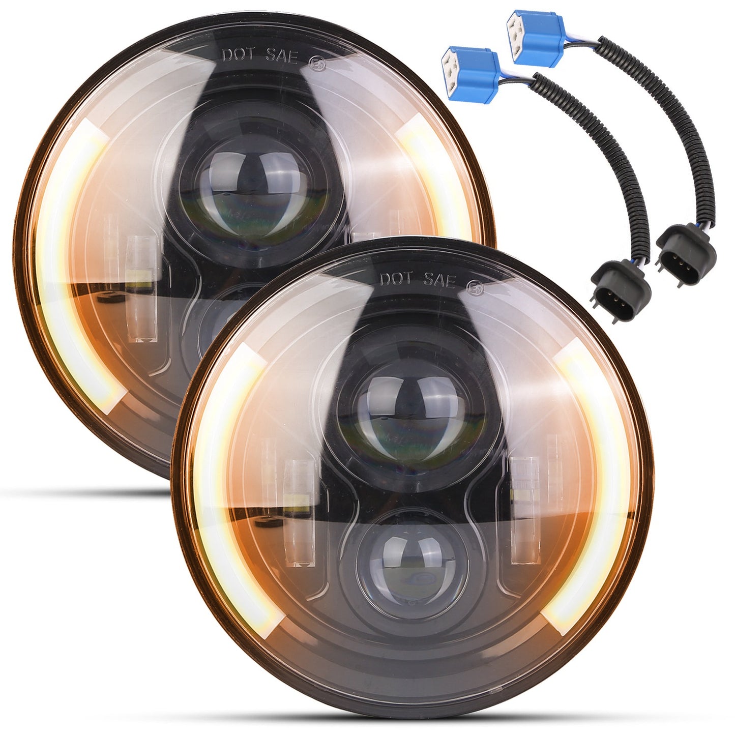 7 Inch Round LED Headlight with Halo DRL & Turn Signal