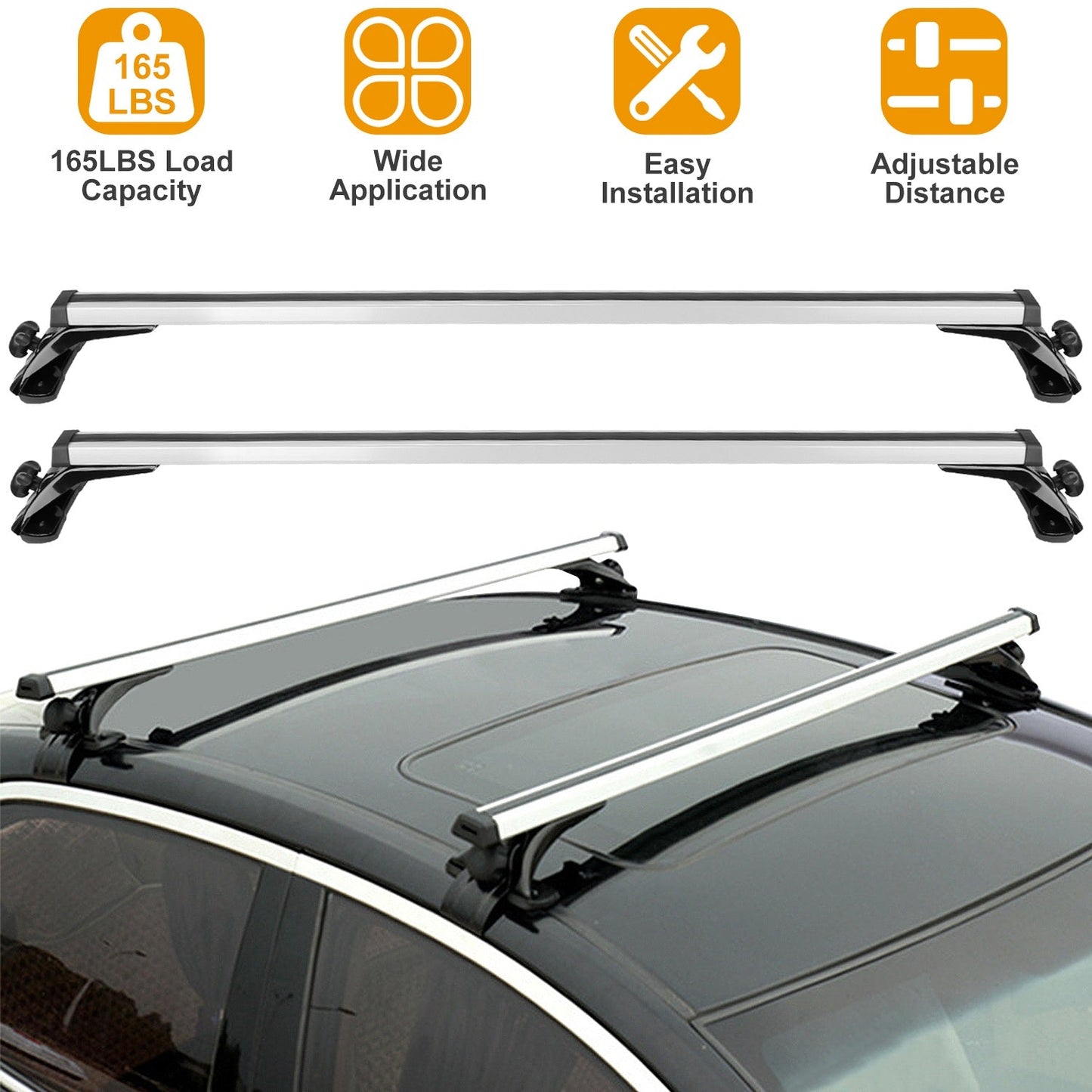 47.24in Universal Top Roof Rack Cross Bar Cargo Carrier Aluminum Crossbar Rack w/ 165LBS Capacity Fit for Most Vehicle Wagon Car Without Roof Side Rai
