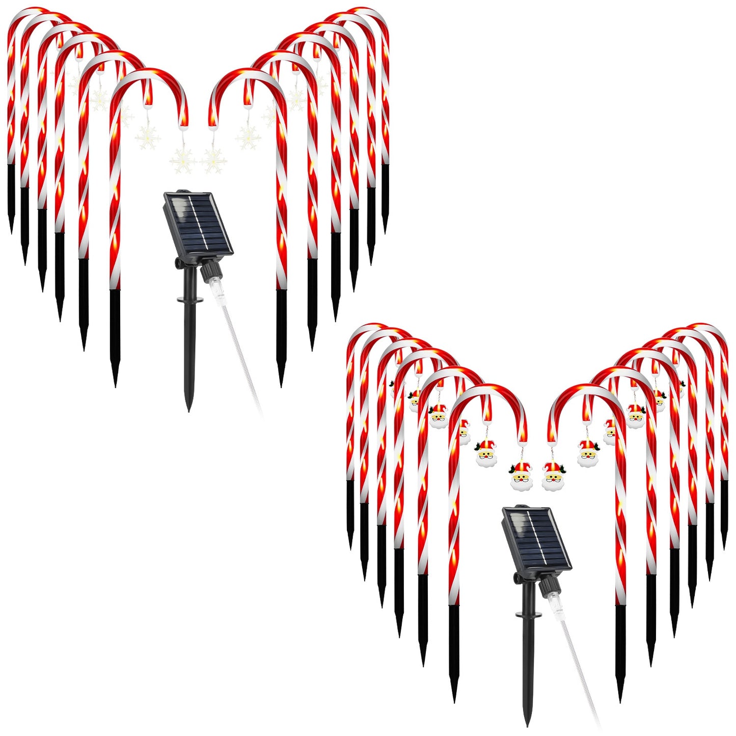 Solar Candy Cane Christmas Lights - 12 Canes, 72 LEDs, 8 Modes