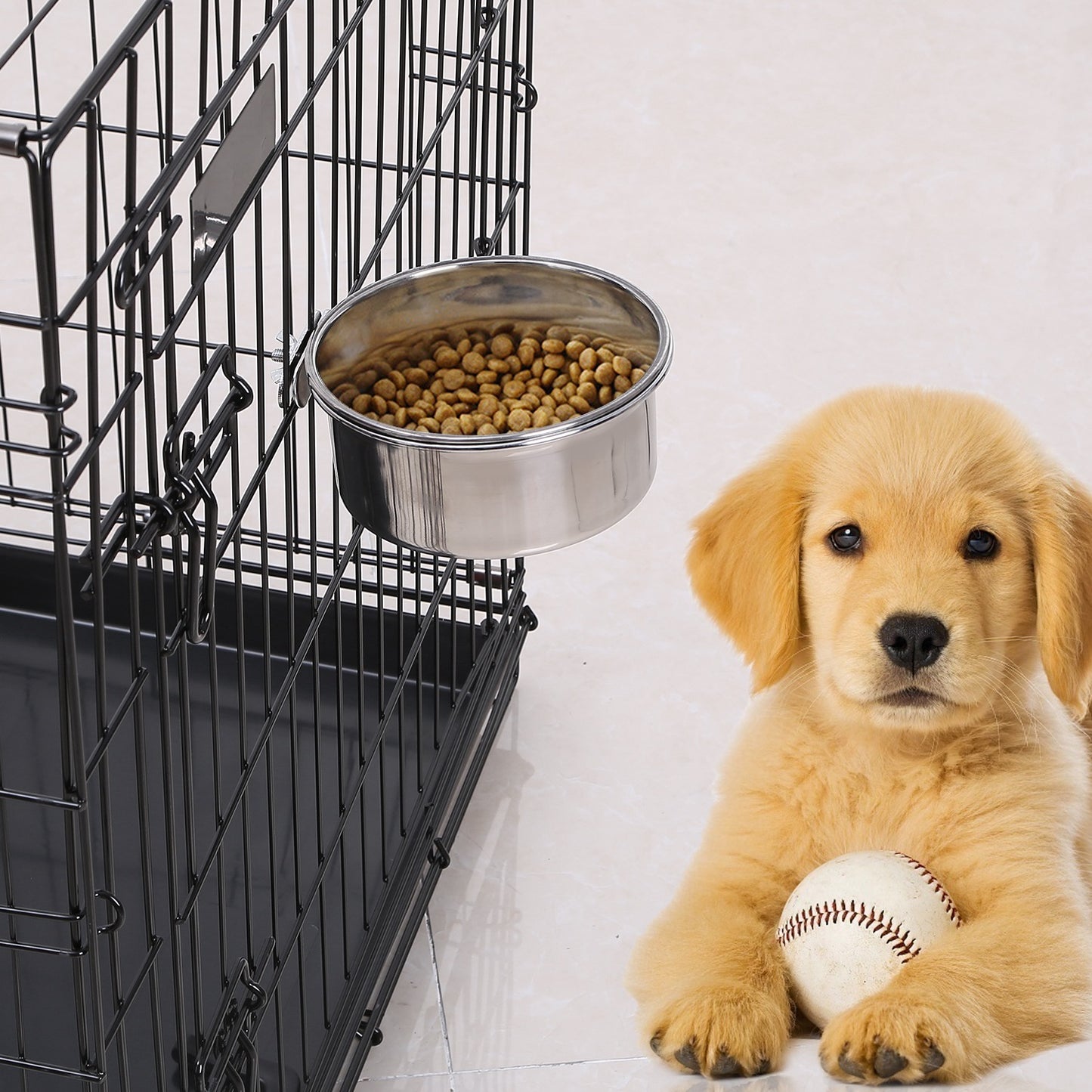 Stainless Steel Hanging Dog Bowl with Clamp Holder
