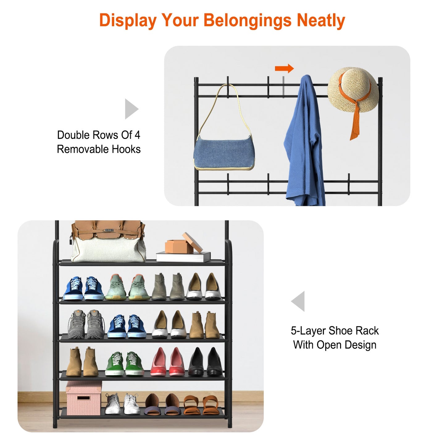 Entryway Coat Rack with 4-Tier Shoe Storage Shelf