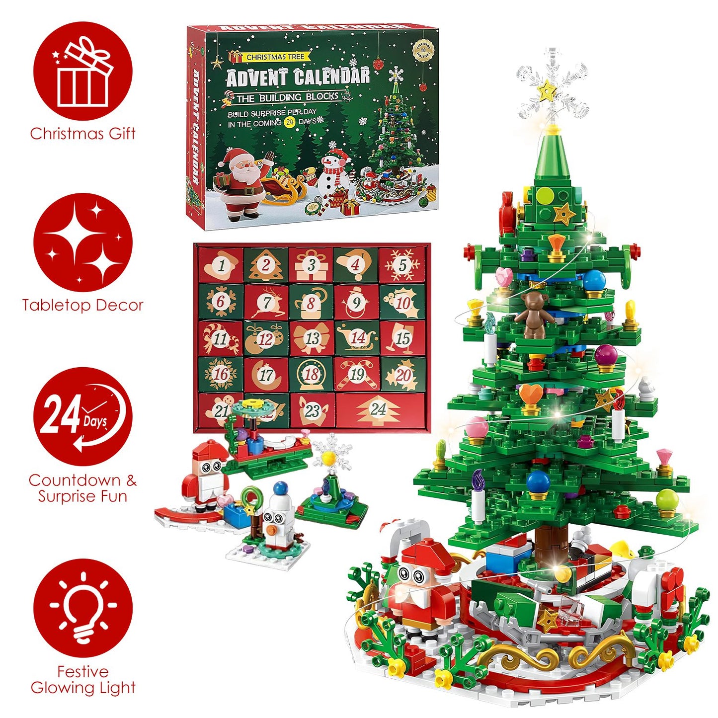 Christmas Tree Building Set with LED Lights & 24-Day Calendar