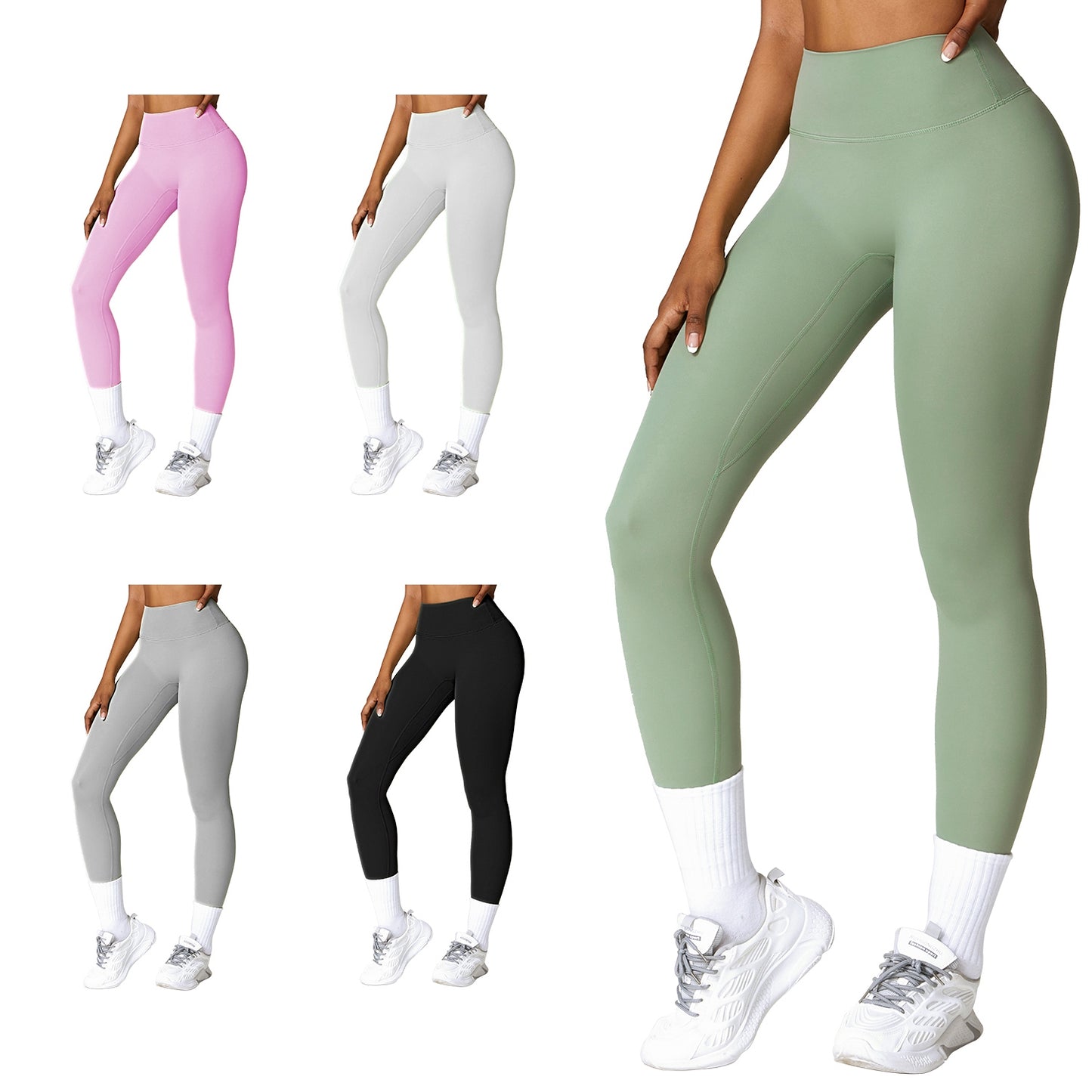 High Waist Workout Leggings with Tummy Control - 25" Inseam
