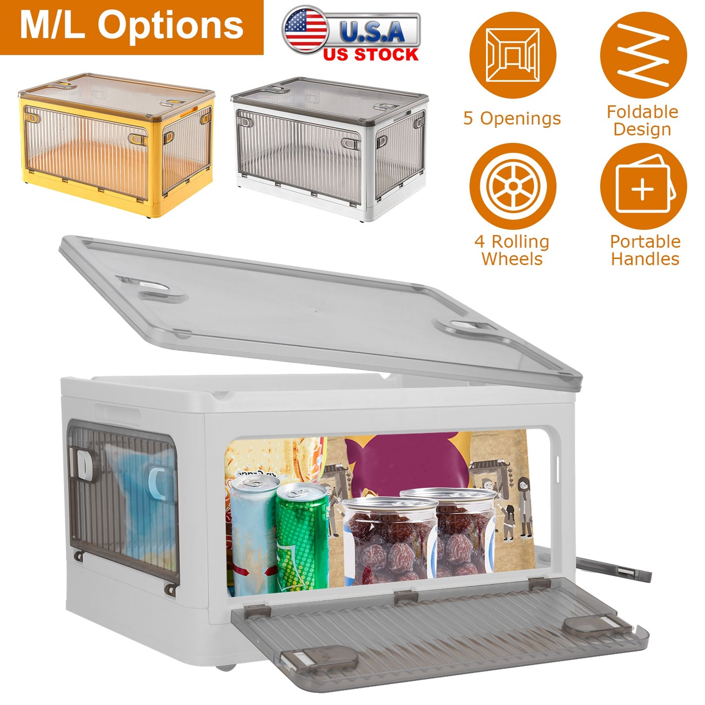 70QT Foldable Storage Bin with Lid and 4 Side Doors