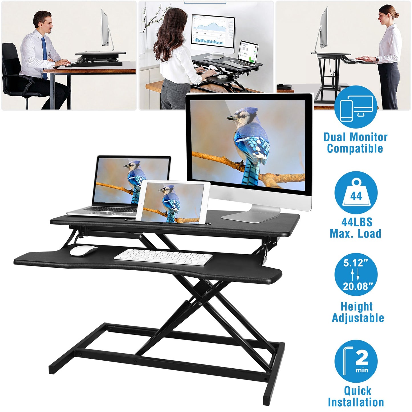 Standing Desk Converter with Dual Monitor Support