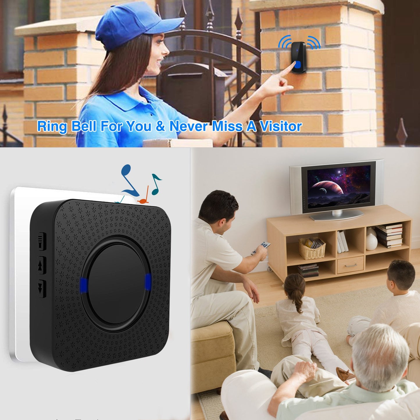 Wireless Doorbell with 984ft Range & 55 Chimes