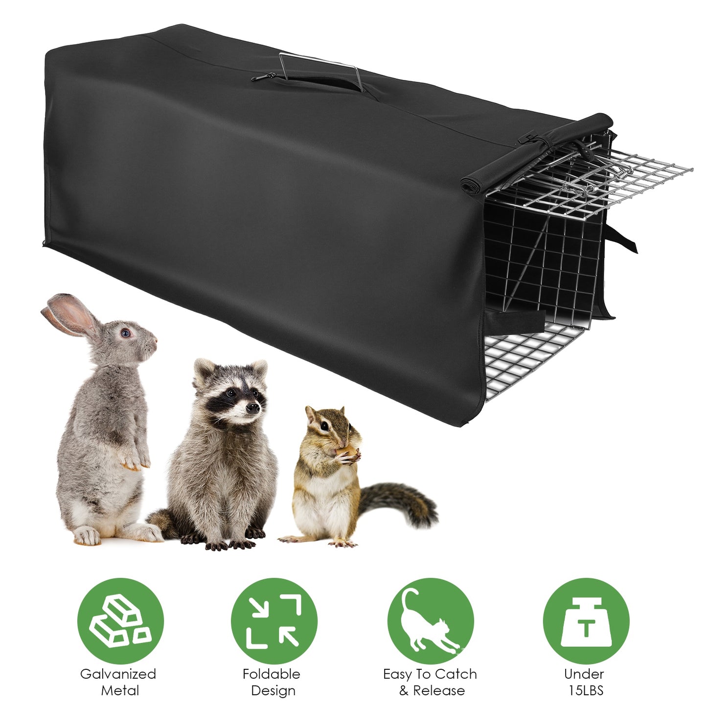 Live Animal Trap Cage 31" Folding with Waterproof Cover